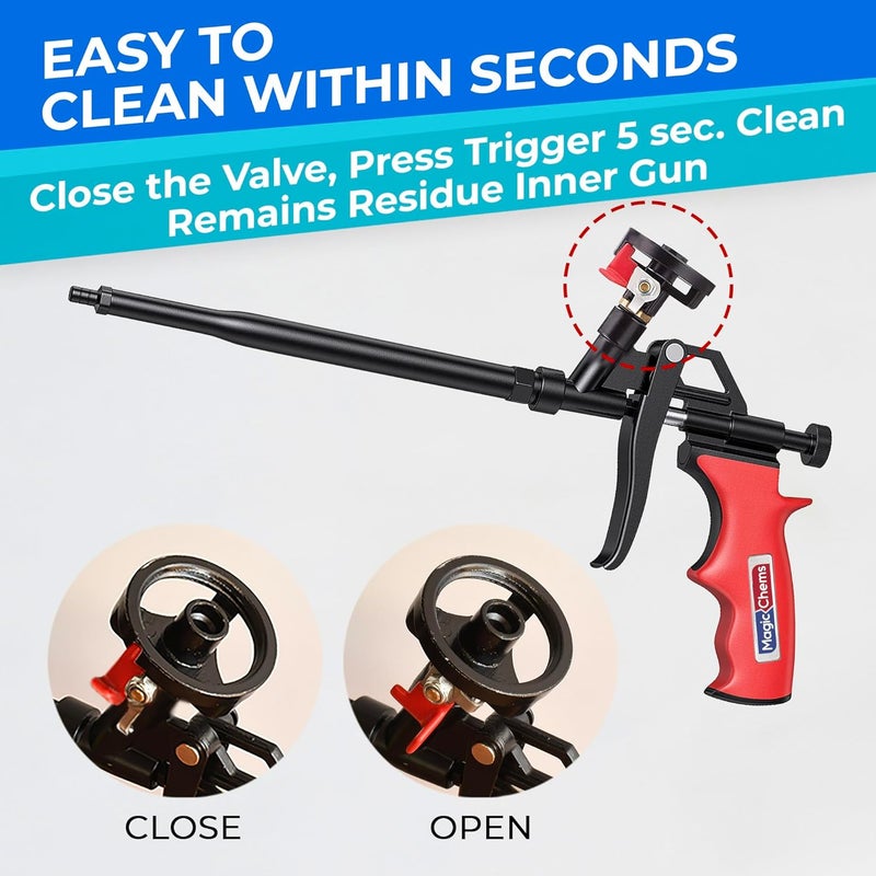 Magic Chems Spray Foam Gun Insulation (1 Insulation Foam Gun / 4 Nozzle) Insulating Applicator, Professional Expanding Foams Guns, for Dispensing, Caulking, Filling, Sealing, Red - 1 Pack - Image 4